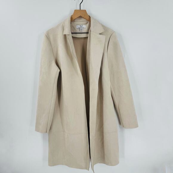 Magaschoni Long Coat Women’s Size L Beige Tan Open Front Minimalist Jacket - Picture 1 of 11
